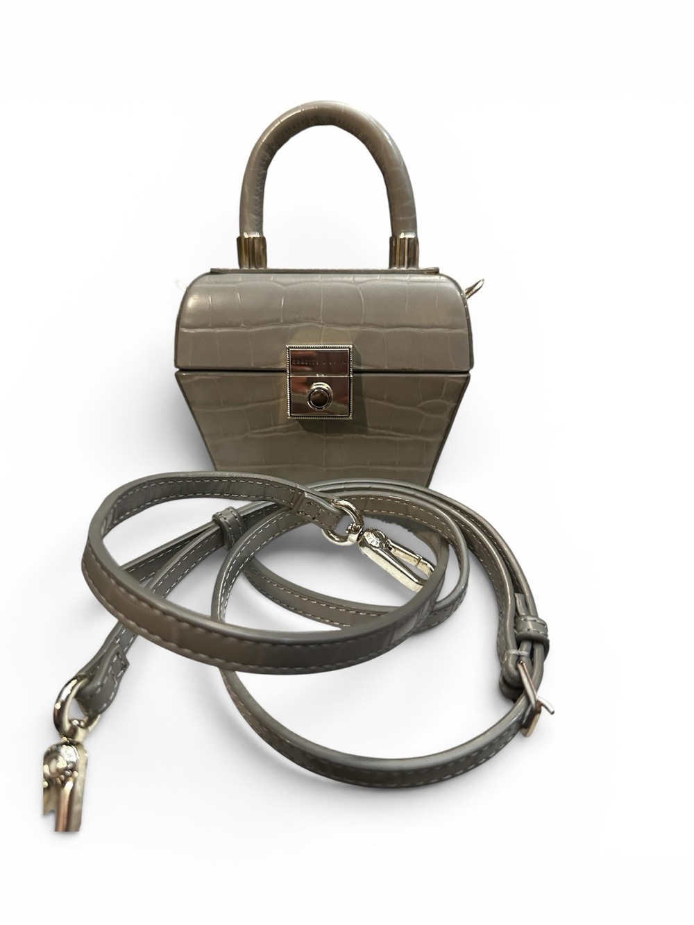Charles & Keith Sculptural croc embossed Mini Crossbody Bag Gray Rare